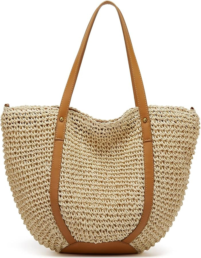 Summer Casual Straw Tote Bag Large Capacity Woven Shoulder Handbag for Summer Beach Vocation | Amazon (US)