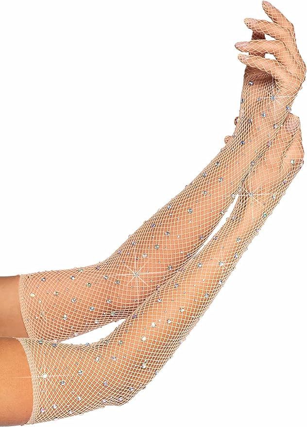 Leg Avenue womens Rhinestone Fishnet Long Gloves Costume Accessories, Nude, One Size US | Amazon (US)