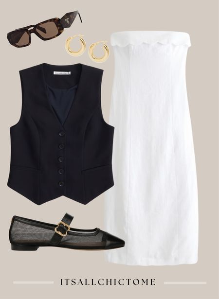 How to style a white linen dress, capsule wardrobe, vest and ballet flats 

#LTKstyletip