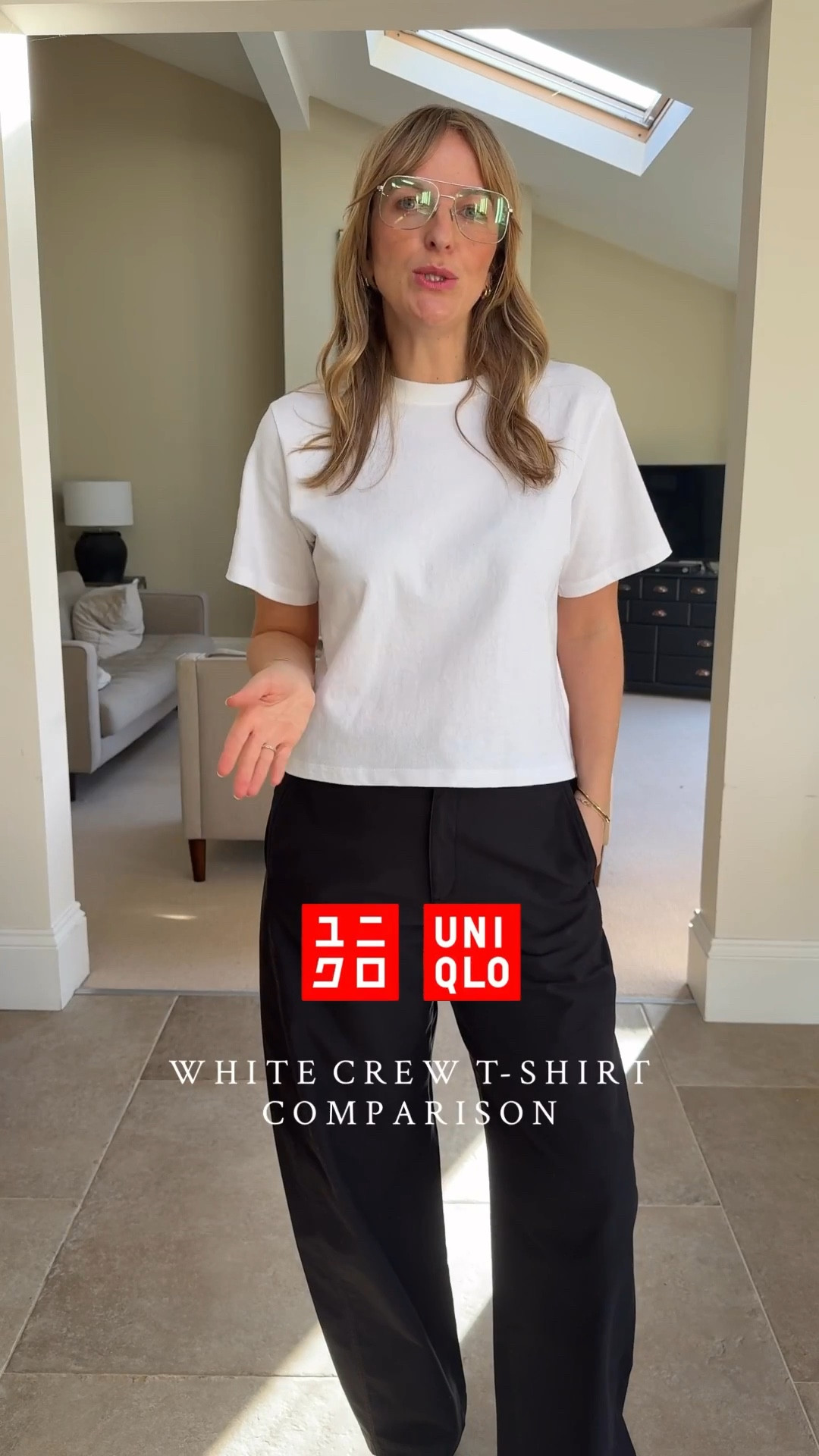 Uniqlo white t shirt comparison 
1. Boxy cotton T - wearing a large 
Pit to pit 22inch
Length from side neck to hem 21.5 inch
2. AIRism white T - wearing medium
Pit to pit 21.5 inch
Length - 23.5 inch
3. Supima cotton T wearing a large
Pit to pit 20 inch 
Length- 24.75 inch
4. Long sleeve T wearing a medium 
Pit to pit 19.5 inch
Length - 24.5 inch 

#LTKmomlife #LTKspring #LTKgrwm