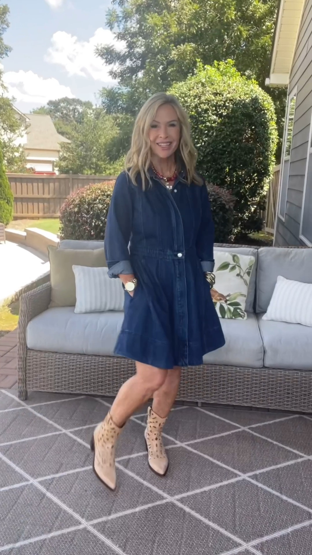 Cutest denim dress and check out the argyle cardigan!!!

#LTKdayinmylife #LTKgrwm #LTKootd