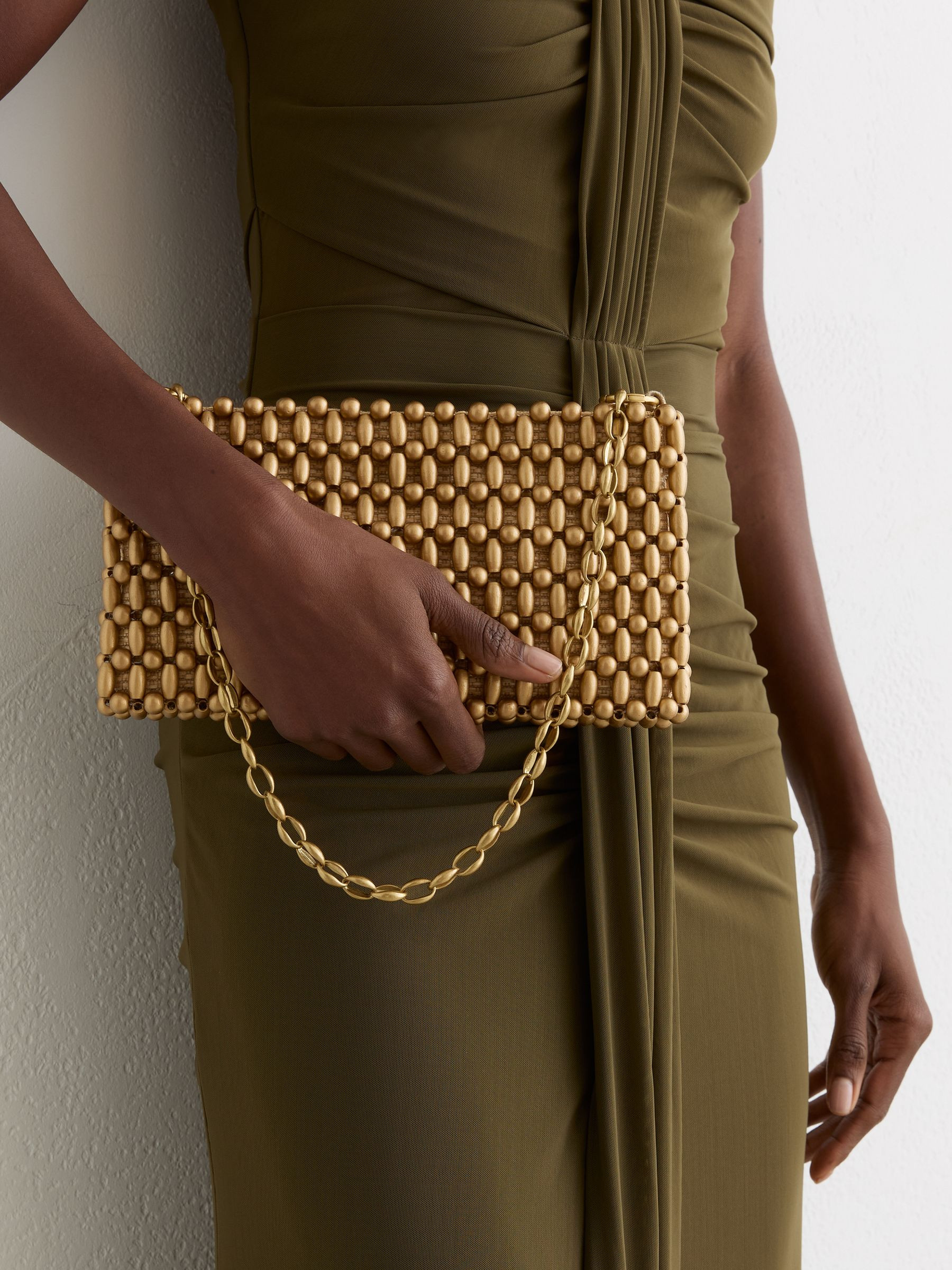 Reiss Beaded Shoulder bag in Gold - REISS | Reiss UK
