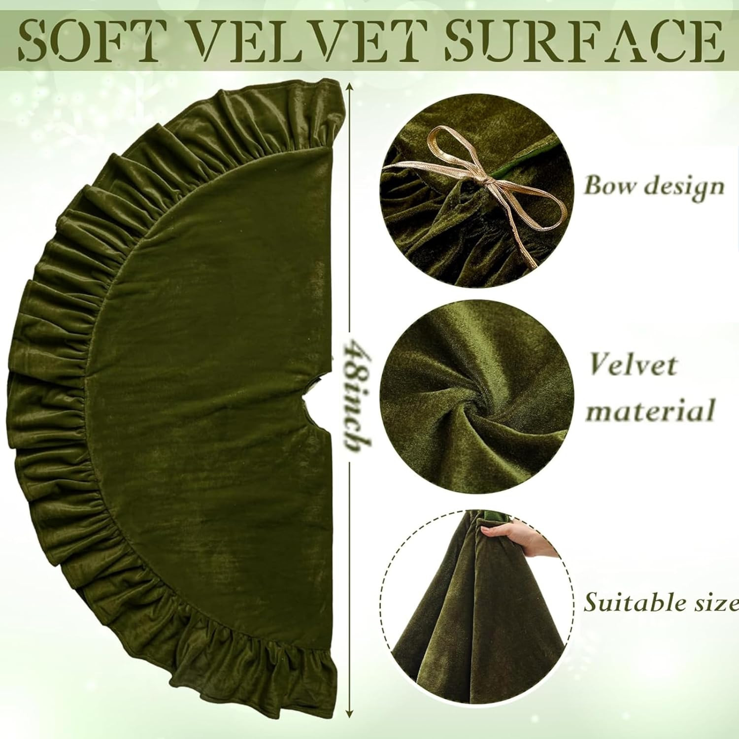 48 Inches Velvet Christmas Tree Skirt Olive Green with Gold Bow Fur Plush Tree Skirt Luxury Xmas ... | Amazon (US)