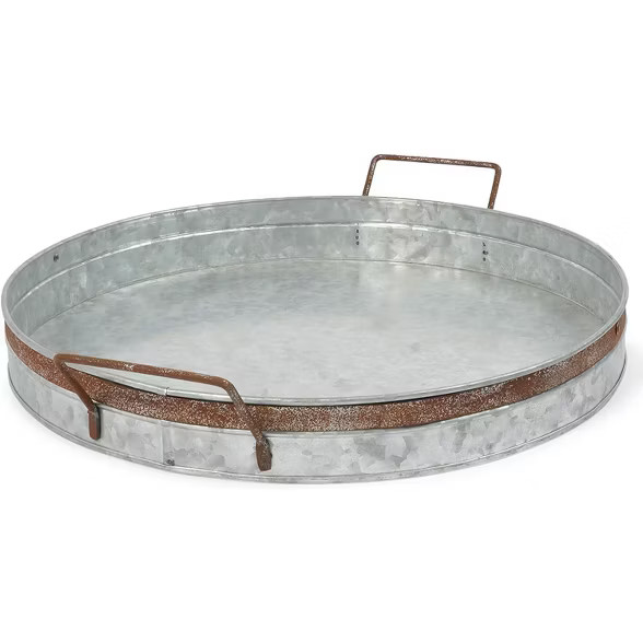 Farmlyn Creek Round Galvanized Metal Serving Tray Platter with Handles, Home Decor Silver 13"x13"... | Target