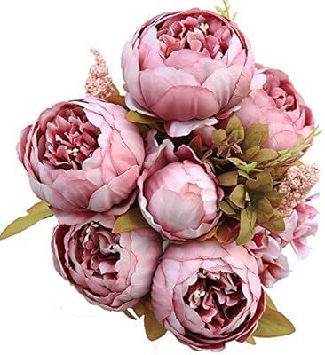 Luyue Vintage Artificial Peony Silk Flowers Bouquet, Cameo Brown | Amazon (US)