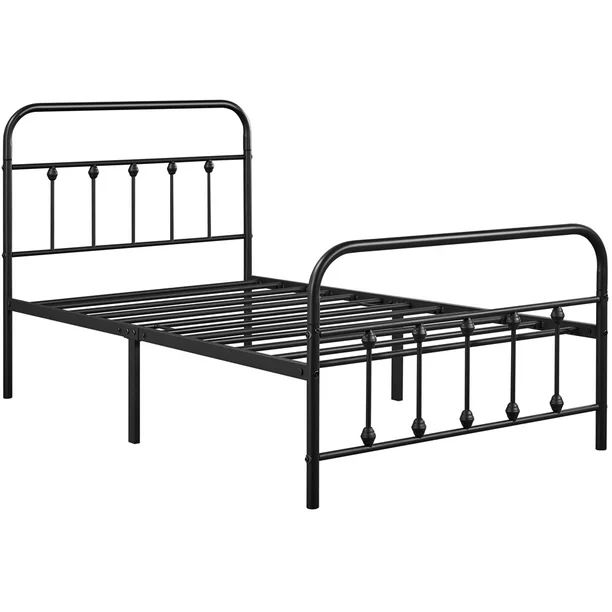 Alden Design Metal Platform Twin Bed with High Headboard, Black - Walmart.com | Walmart (US)