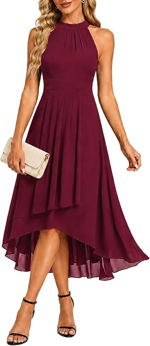 Ever-Pretty Women's Halter Chiffon Midi Cocktail Wedding Guest Dress | Amazon (US)