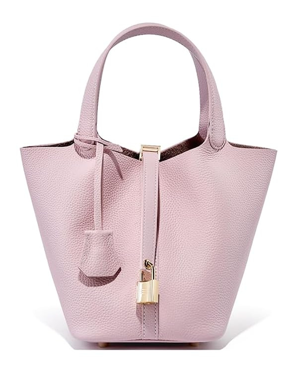 Genuine Leather Lock Design Bucket Bag, Fashionable and Versatile Shoulder Handbag,satchel small ... | Amazon (US)