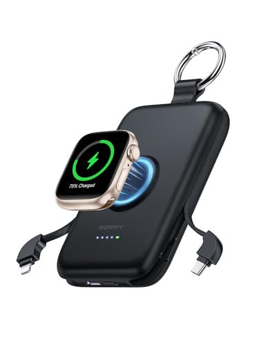 RORRY Portable Charger, 10000mAh PD 20W Fast Charging Portable Charger Power Bank with Built in Cables, Travel Battery Pack for iPhone 17/16/15/14/13/12 and Apple Watch Ultra/11/10/9/8/7/6/5, Black | Amazon (US)
