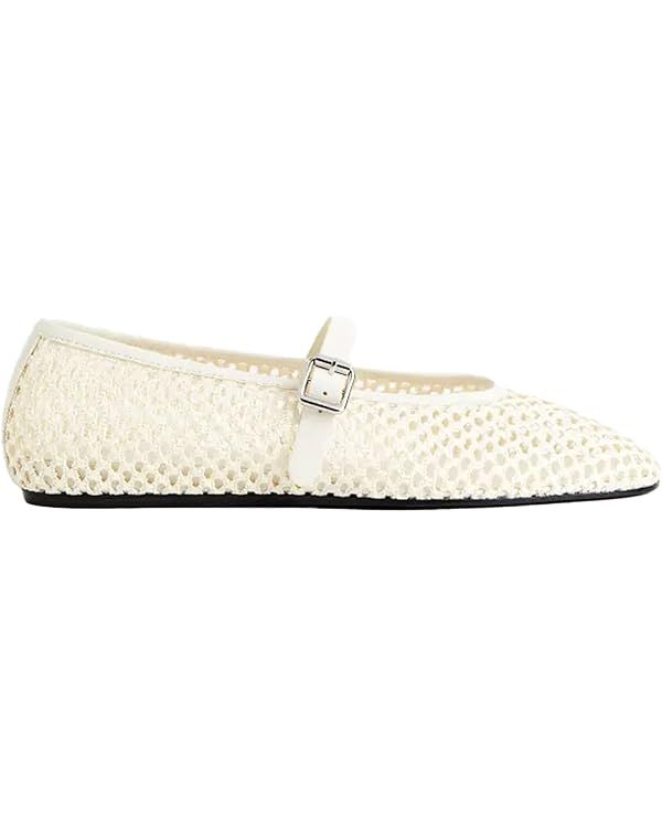 Woven Mesh Ballet Flats for Women Silver Metal Buckle Strap Mary Jane Flats Casual Comfortable Ba... | Amazon (US)