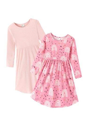 PATPAT Girls Long Sleeve Rainbow Pocket Dress A-Line 2-Pack Pink 8-9Y | Amazon (US)