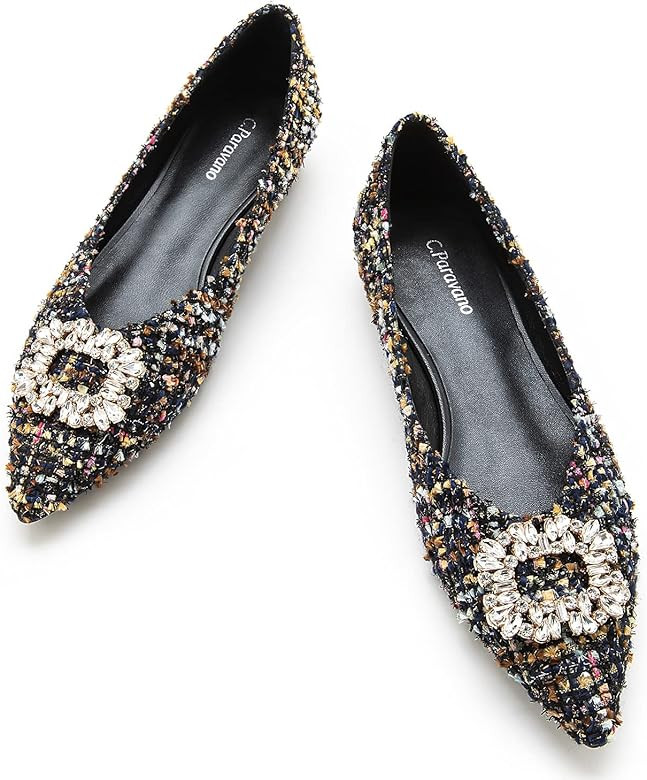 Ballet Flats for Women | Crystal Design Pointed Toe Flats for Women | Flats Shoes Women | Amazon (US)