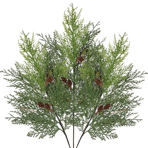 Briful Christmas Cedar Stems with Pinecones, 24’’ Artificial Greenery Branches for Holiday Garland, Centerpiece & Tree Decoration – Realistic Faux Cedar Picks for Rustic Winter Décor, Set of 3 | Amazon (US)