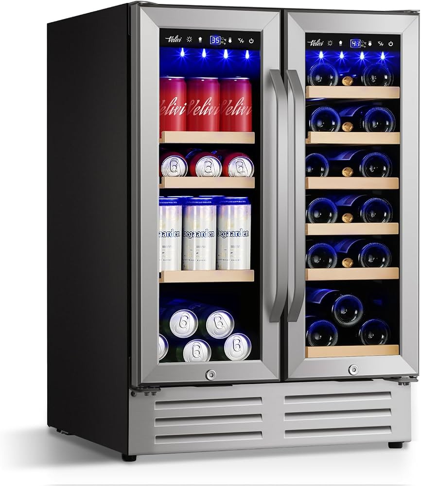 Velivi 24 Inch Beverage Refrigerator Undercounter, Dual Zone Wine and Beverage Cooler, Large Capa... | Amazon (US)