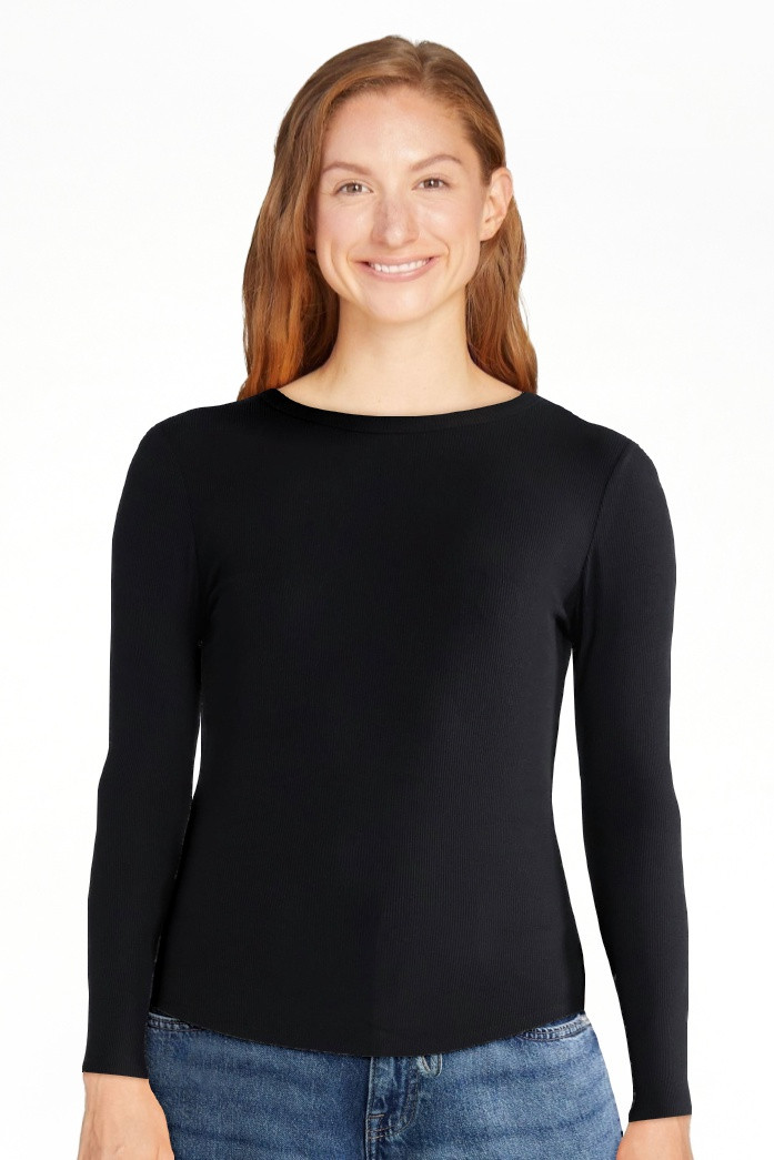 No Boundaries Ribbed Crewneck Tee with Long Sleeves, 1 or 2-Pack, Women's & Women's Plus XXS-XXL | Walmart (US)