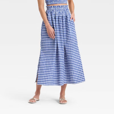 Women's Smocked Maxi A-Line Skirt - Universal Thread™ Blue Gingham XL | Target