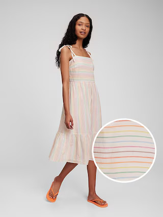 Crinkle Gauze Tie-Shoulder Tiered Midi Dress | Gap (US)