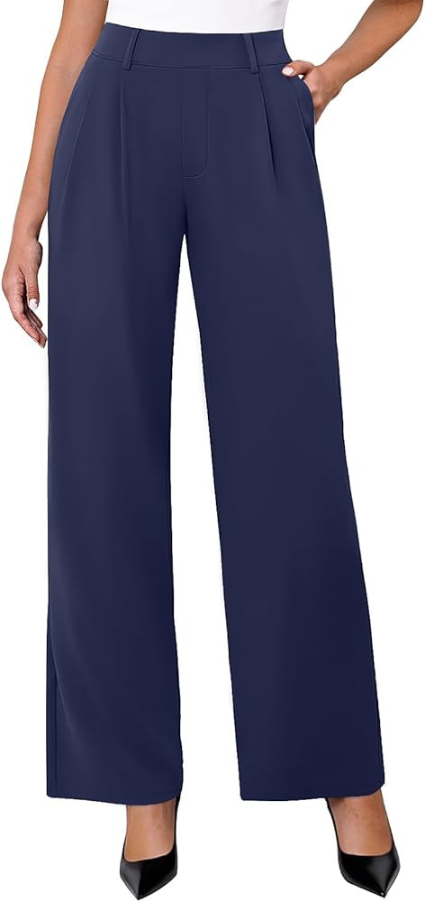 Womens Wide Leg Dress Pants Stretchy High Waisted Work Pants Business Casual Office Trousers with... | Amazon (US)