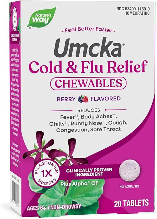 Nature’s Way Umcka Cold and Flu Relief Chewables, Non-Drowsy Multi-Symptom Relief, Homeopathic ... | Amazon (US)