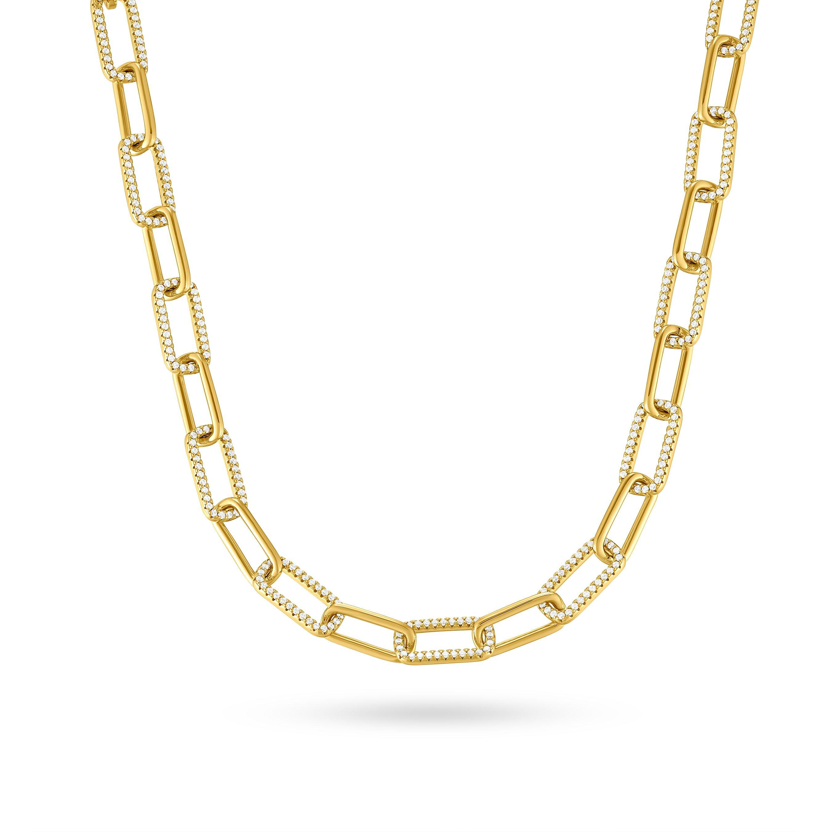Yellow Gold Plated Cubic Zirconia Paperchain Necklace | Beaverbrooks