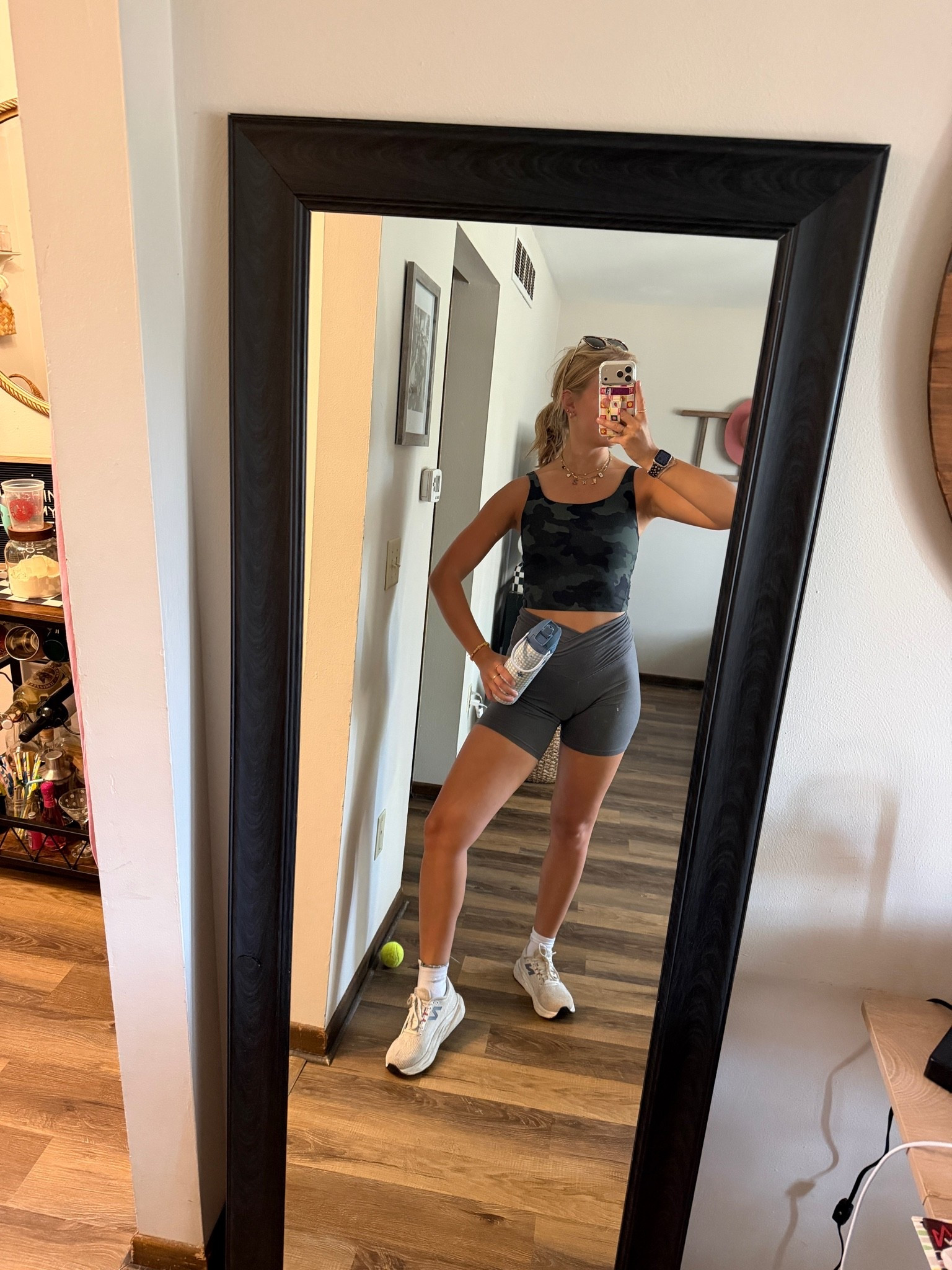 Another summer workout fit – 07.07.26 🦮💪🏻🏃‍♀️💨

Medium in camo Old Navy tank top
Small in @Target biker shorts — Wild Fable
9 in New Balance tennis shoes from @DSW  
🧦 socks are from @DSW too
🥤water bottle is from Walmart (under $15!!!)

#Amazonfashion #Amazontanktop #Targetfashion #WildFablebikershorts #workoutfit #NewBalanceshoes #runningshoes Amazon finds, Amazon deals, Amazon tank tops, 3 piece sets, Old Navy tank tops, Powersoft tank tops, camo tops, workout tanks, grey biker shorts, trending on Amazon, outfit of the day

#LTKootd #LTKfitnessgoals #LTKActive