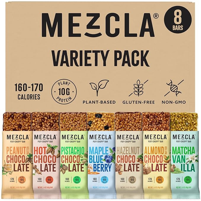 Mezcla Puff-Crispy Plant Based Protein Bars - Variety Pack - Healthy Snacks for Adults & Kids - G... | Amazon (US)