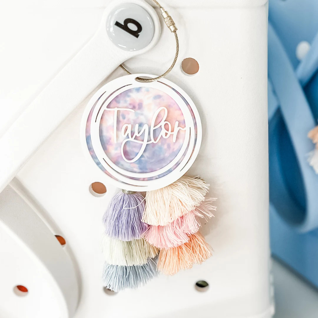 Tie Dye Initial Bag Charm Name Beach Tote Tag Tie Dye Bag Charm Acrylic Name Keychain Bogg Bag Ta... | Etsy (US)