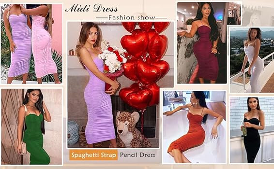 L'VOW Women's Sexy Ruched Bodycon Spaghetti Strap Backless Maxi Pencil Formal Dress | Amazon (US)