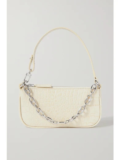 BY FAR - Rachel Mini Chain-embellished Croc-effect Leather Shoulder Bag - Cream | NET-A-PORTER (US)