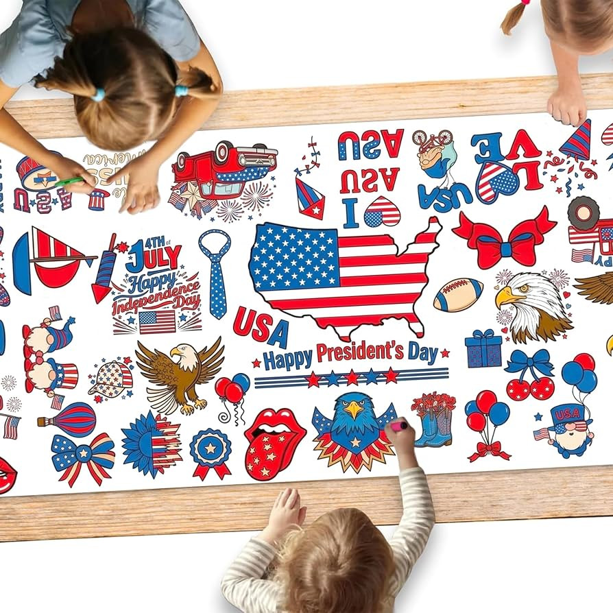 Hidnvefen Giant Patriotic Coloring Tablecloth for Kids 30x72 Inch - 4th of July Independence Day ... | Amazon (US)