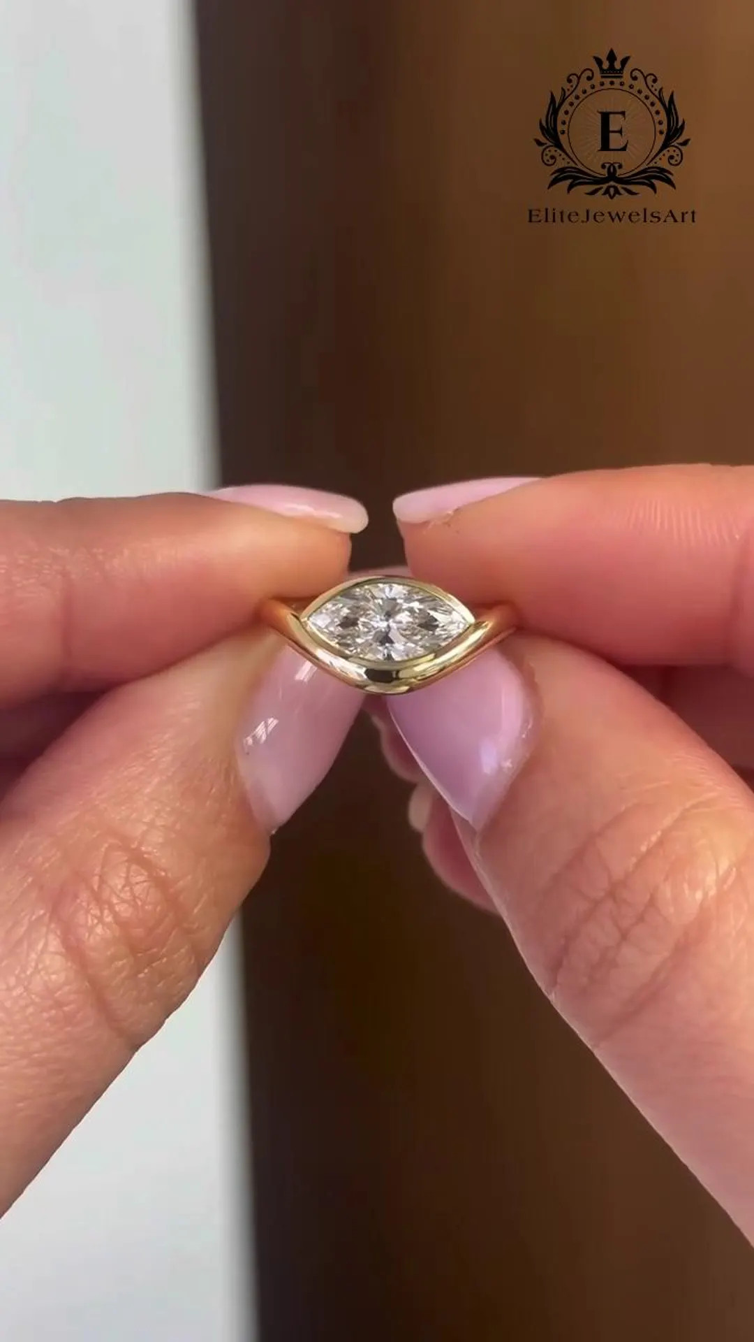 1.5 CT Marquise Diamond Ring | East-west Bezel Set Pinky Ring | Low Profile Dainty Gold Ring | Mi... | Etsy (US)