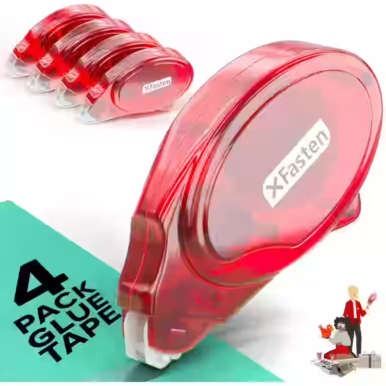 XFasten Double-Sided Adhesive Roller, 8mm x 30 Ft, 4 Pack, Red Shell with Clear Tape, Permanent | Walmart (US)