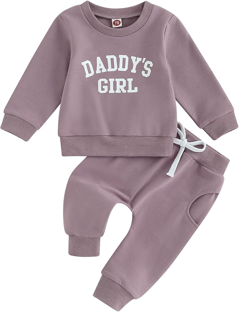 Toddler Baby Girl Clothes Daddys Girl Long Sleeve Pullover Sweatshirt Stretch Jogger Pants Infant... | Amazon (US)
