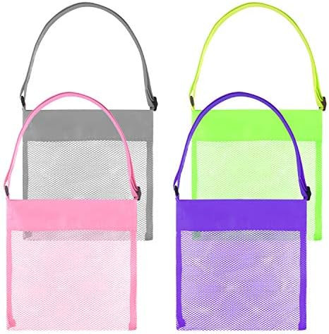 TUPARKA 4 Pcs Colorful Mesh Beach Bags Sea Shell Bags Beach Shell Bags Adjustable Carrying Straps Ba | Amazon (US)
