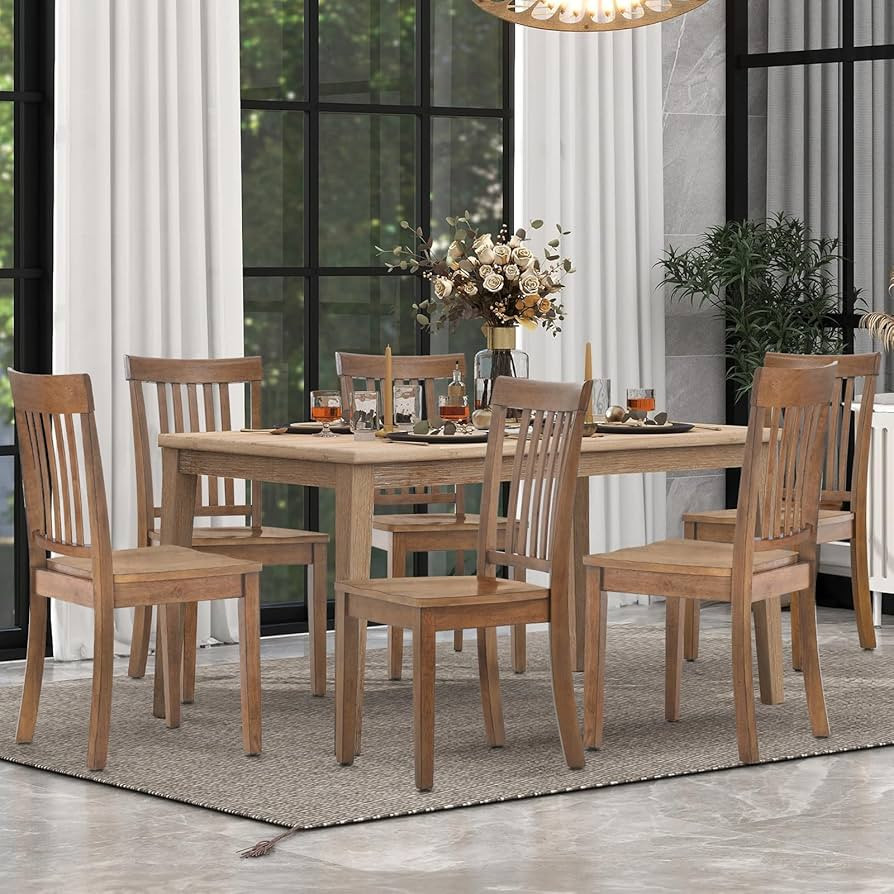 COLAMY Wooden Dining Room Chairs Set of 6, Spindle High Back Windsor Kitchen Side Chair, Farmhous... | Amazon (US)