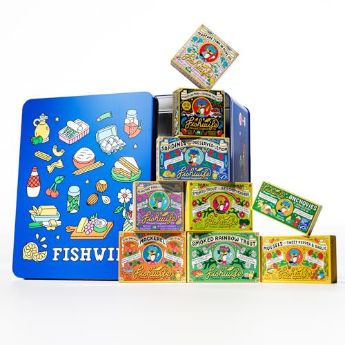 Fishwife Holiday Gift Tin Collection 9-Pack (Variety of Tinned Seafood including Smoked Salmon, Rainbow Trout, Sardines, Mussels, Tuna & More!) | Gluten Free, High Protein, Omega-3s | Amazon (US)