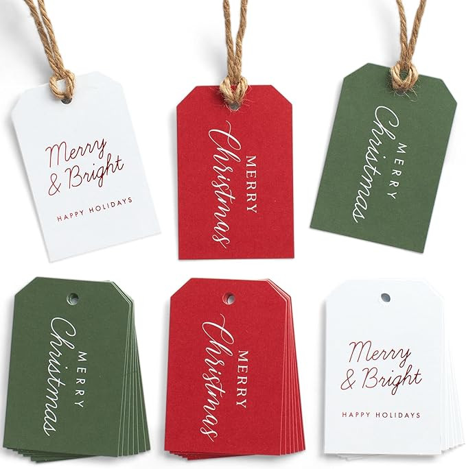 Beautiful Modern Christmas Gift Tags - 48 Quality Paper Labels with Rope for Personalizing Your H... | Amazon (US)