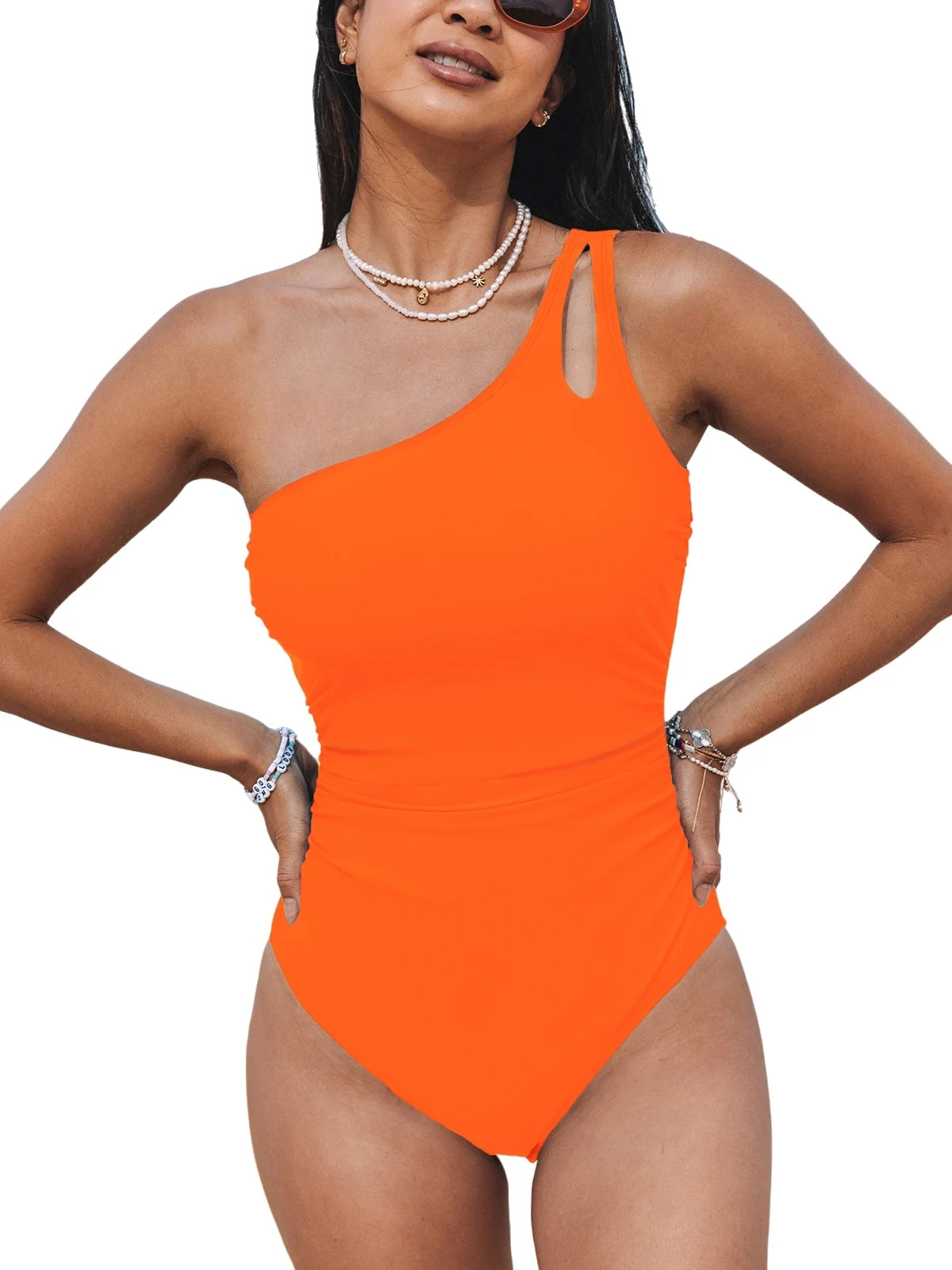 CUPSHE Women's One Piece Swimsuit Tummy Control Bathing Suit One Shoulder Cutout Slimming Swimwea... | Walmart (US)