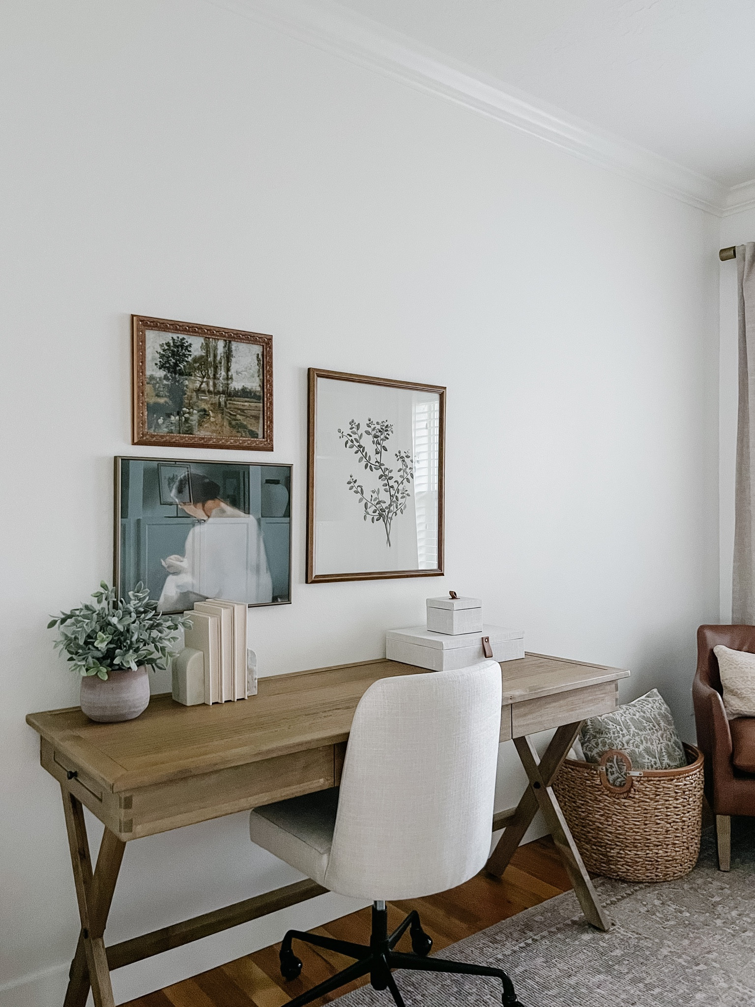 Home office, home decor, Amazon home, wood campaign desk, upholstered desk chair, area rug, gallery artwork 

#LTKunder100 #LTKhome #LTKFind