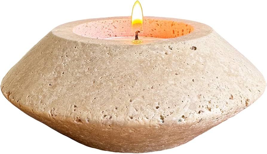 Travertine Tealight Candle Holder, Decorative Natural Stone Home Decor, Beige | Amazon (US)