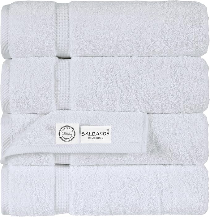 SALBAKOS 100% Turkish Cotton Bath Towels | 4 Piece Turkish Bath Towels White 27x54 Standard Size ... | Amazon (US)