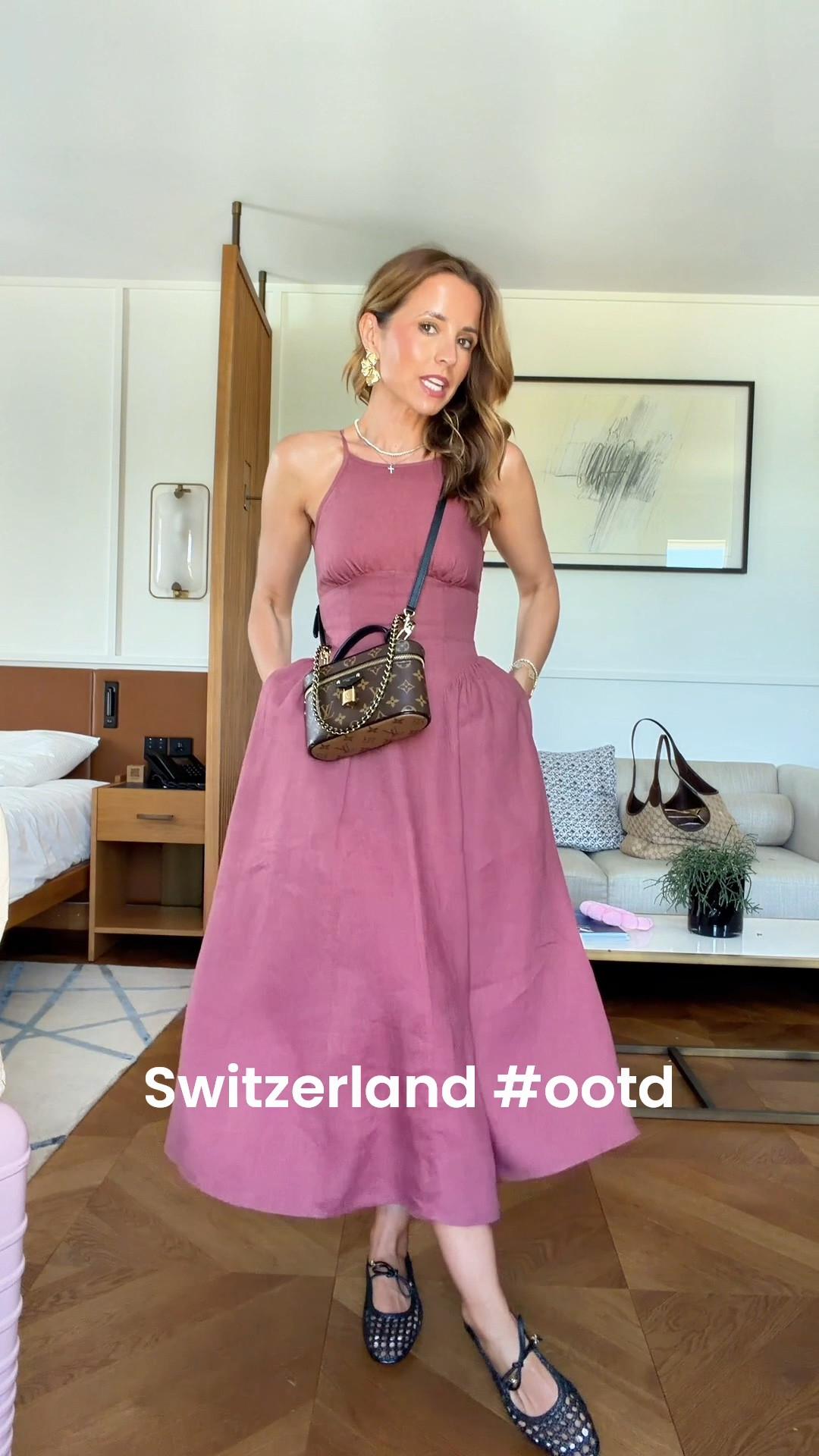 My Switzerland outfit of the day. Linen midi dress in XXS petite. Europe outfit. Summer dress. Summer outfit. Fall dress. Fall outfit. Vacation dress. Vacation outfit. Woven ballet flats.

#LTKootd #LTKgrwm #LTKTravel