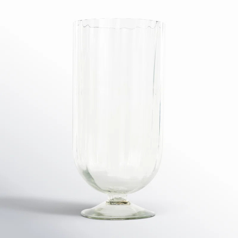 Cole And Grey Glass Ribbed Candle Holder With Elevated Base | Birch Lane