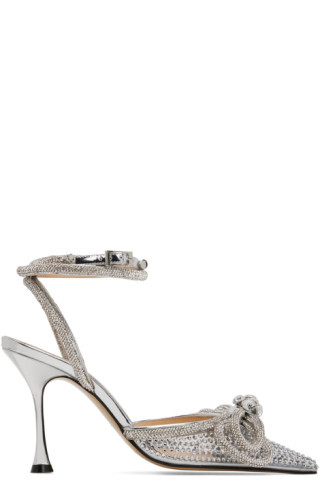 Silver Double Bow 100 Heels | SSENSE