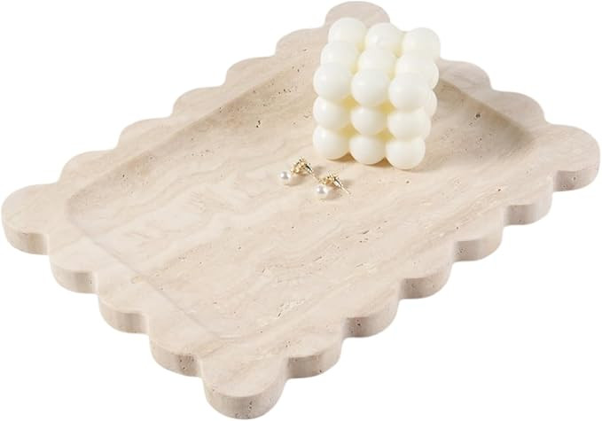 Koville Romano Travertine Vanity Tray, 11"x8" Natural Marble Decorative Scalloped Tray for Jewelr... | Amazon (US)