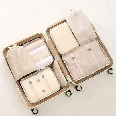 7-Piece Travel Organizer Set: Includes Packing Cubes, Shoe Bags, Clothing Organizers, Luggage Pouches, Large Capacity Compression Bags, Multi-Compartm | SHEIN