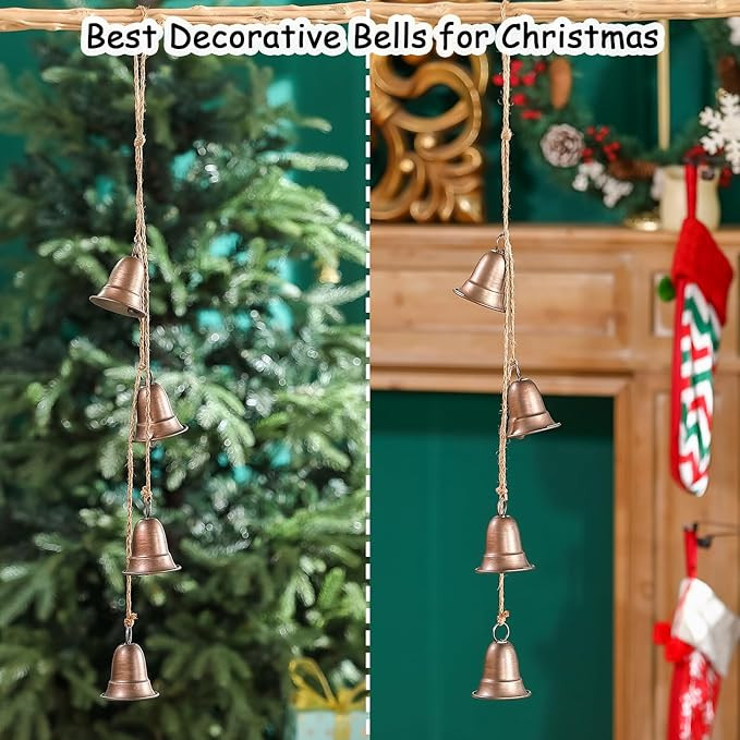 Set of 4 Christmas Harmony Bells, Small Copper Cow Bell for Crafts, Vintage Rustic Metal Christma... | Amazon (US)