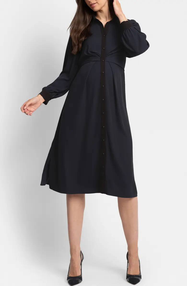 Pleated Waist Long Sleeve Maternity/Nursing Shirtdress | Nordstrom