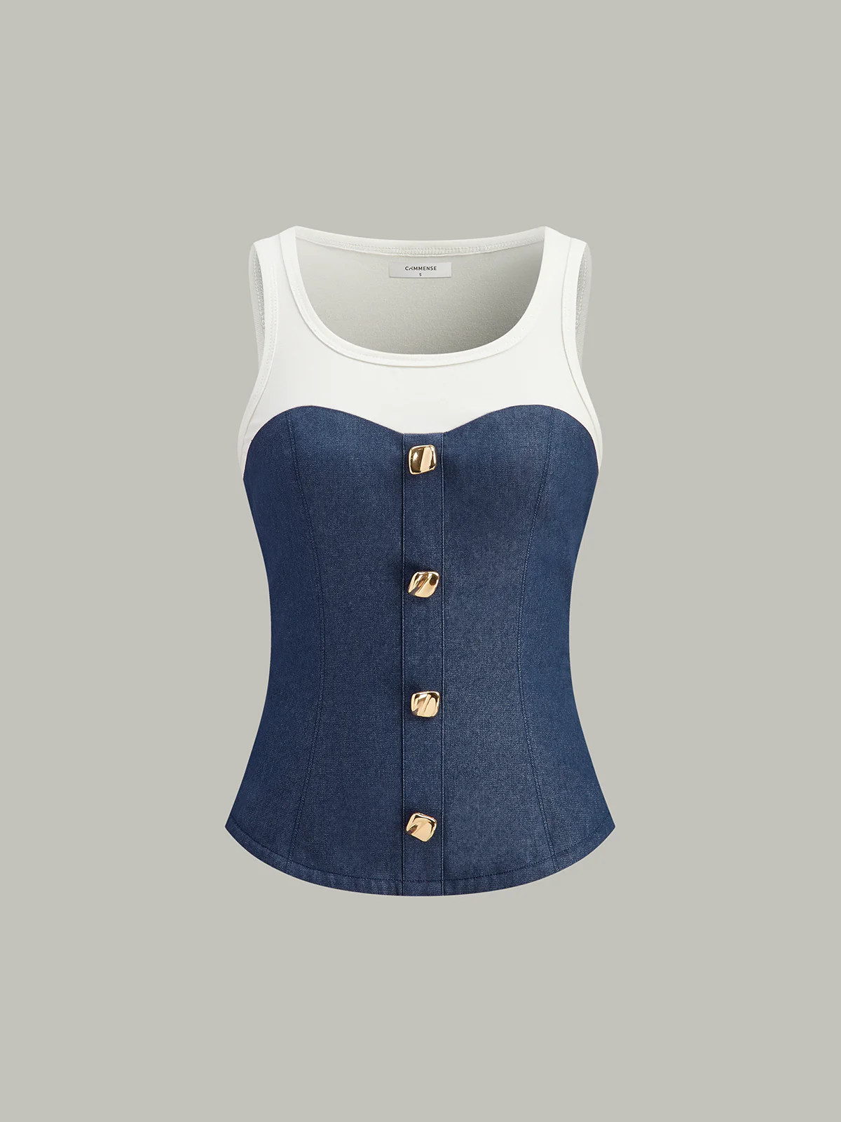 Cotton-Paneled Faux Denim Tank Top | Commense