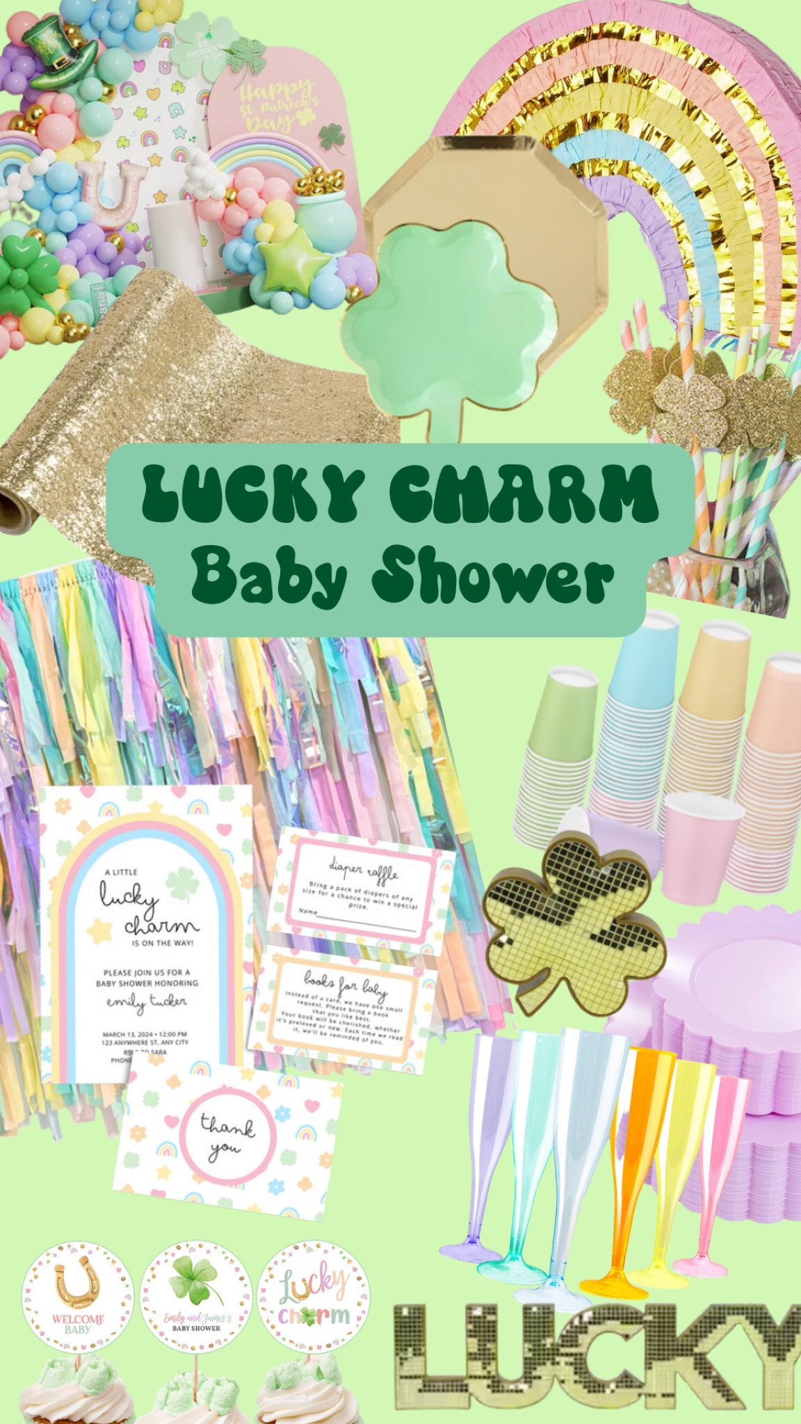 Lucky Charm - Little Shamrock - Baby Shower - Pastel Rainbow - March - St Patrick’s Day - Party Inspo - Invites - Preppy

#LTKSeasonal #LTKParties #LTKBump